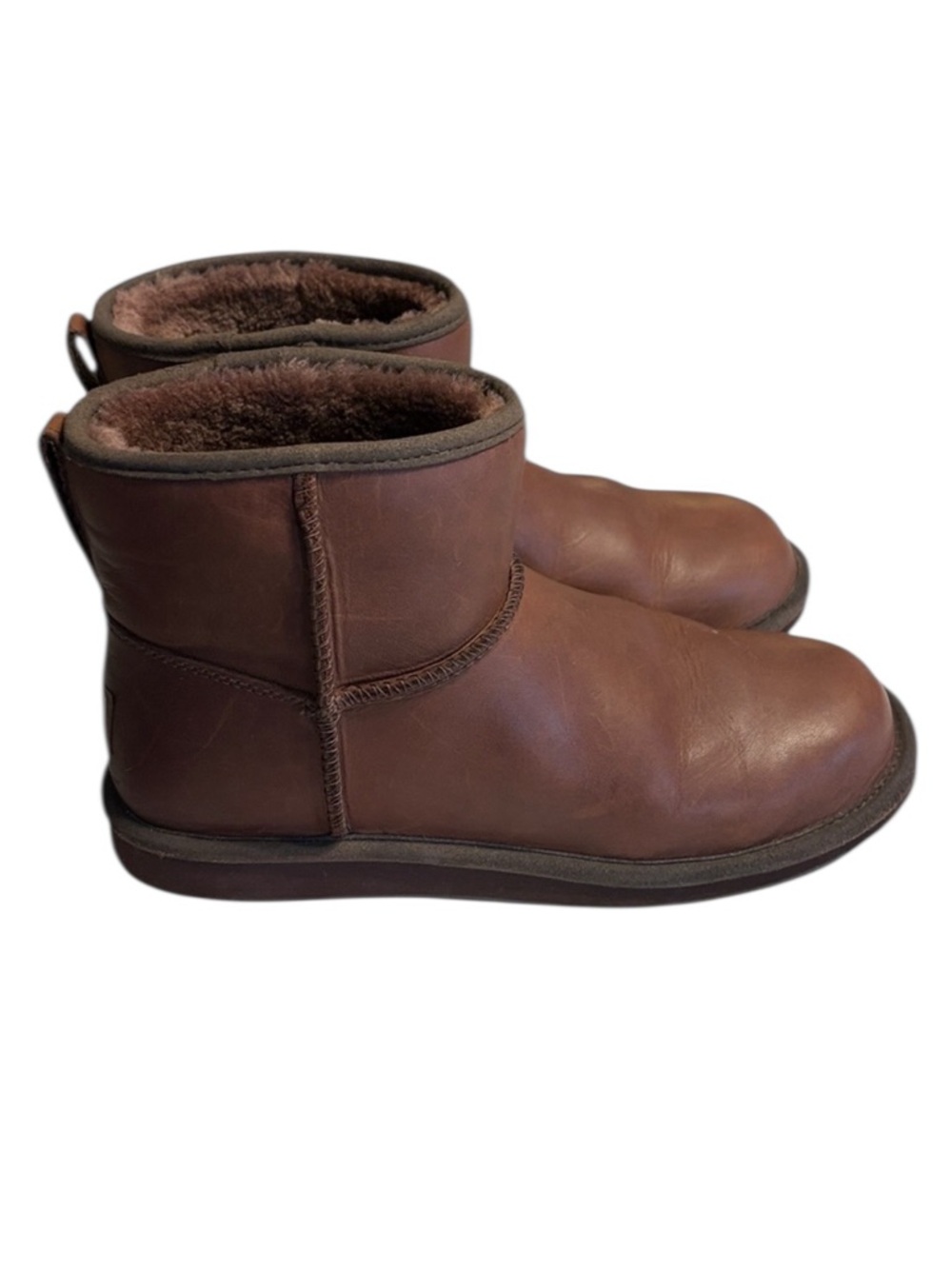 L.L. Bean Brown Shearling-Lined Ankle Boots Size 10 Brown Leather Cozy Warm - Picture 2 of 11